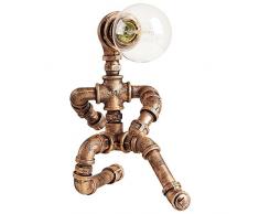 Pointhx Vintage-Stil Steampunk Roboter Wasser Rohrleitung Schreibtisch Lampe industrielle Loft Schmiedeeisen Tischlampe mit Dimmen Schalter für Schlafzimmer Wohnzimmer Bar Nacht Nachtlicht