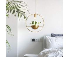 ZQH Gold Runden Grüne Pflanze Leuchter, Retro Industrie Schmiedeeisen Pendelleuchte Deckenlampe für Kücheninsel Restaurant Cafe Bartheke Dekoration Licht aufhängen,Gold,D35CM