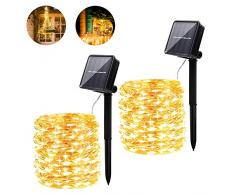 Solar Lichterkette Aussen,infinitoo 2 Pack 10m 100er LED Innen und Außen Solar Lichterkette,8 Modi Wasserdicht KupferDraht lampen für Garten,Balkon,Hof, Hochzeit, Weihnachten und Partys Dekoration