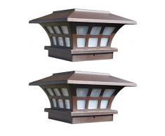 LED Solar Pfostenleuchte Outdoor Wasserdicht Garten Terrasse Zaunlicht Landschaft Deko Lichter Wegbeleuchtung, ABS Polykarbonat, 2er-Set, Braun