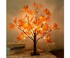 LED Ahornblatt Baum Licht,50cm 24 LEDs Batteriebetriebenes Schreibtisch Ahorn-Blätter (Herbst) Baumlicht Warmweiß,Herbst Dekoration Blätter Lichterketten,Perfekt für Erntedankfest, Ostern,Weihnacht