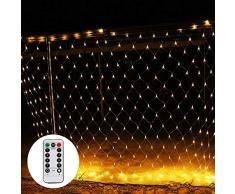 Shinoske LED Lichternetz Netz Lichterkette 3 x 2 m mit Fernbedienung 8 Modis Warmweiß für Weihnachten, Hochzeit, Party, Innen und Außen Warme Farbe