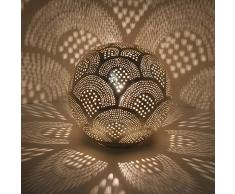 Casa Moro Orientalische Tischlampe marokkanische Nachttischlampe Tahir D22 Silber in Kugelform mit E14 Fassung | Echt versilberte Bodenleuchte aus Messing aus Marokko | ESL2045