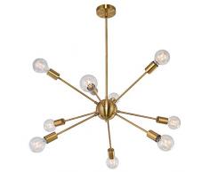 Lingkai Moderne Sputnik Pendelleuchte Industrie Gold Kronleuchter Vintage Metall 9 E27 Steckdosen Deckenleuchten für Wohnzimmer Schlafzimmer Esszimmer Restaurant Hängelampen