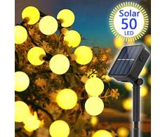 Solar Lichterkette Außen, ORSIFOW 7Meter 50er LED Solar Lichterkette WarmeWeiß mit Lichtsensor 8 Modi IP65 Wasserdicht， Lichterkette Außen für Garten, Bäume, Balkon, Party, Weihnachts Deko