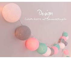 CREATIVECOTTON handgearbeitete LED Lichterkette mit Cotton Balls inkl. Timer und Dimmer (20 Kugeln)