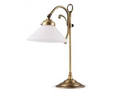 Helios Leuchten 403781 nostalgische Retro Tischleuchte | vintage Tischlampe Schreibtischlampe | Lampe Leuchte echt Messing antik | Leselampe Opalglas weiss | Jugendstil Messinglampe