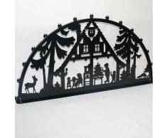 Schwibbogen Lichterbogen Metall - Motiv: Waldhaus - XXXL 2 Meter Breite Außen-Bereich schwarz glänzend * riesen groß * Erzgebirge Weihnachten Kinder