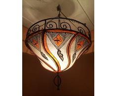 Orientalische Lampe Pendelleuchte Hängeleuchte Fatinah Natur 40cm | Marokkanische Lederlampe Hennalampe Leuchte mit Henna | Orient Lampen für Wohnzimmer Küche oder Hängend über den Esstisch