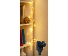 LED Lichterschweif /mit 200 LED beleuchtet / Timerfunktion / Dimmerfunktion / IP44 / Draht-Lichterkette - Lichterbündel - für Innen- & geschützten Außenbereich (LED: warmweiß | Draht: gold)