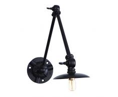 J.W. Retro Schmiedeeisen Wandlampe Industrie Verstellbarer Langer Arm Wand Licht Schatten Mattschwarz Eisen Wandlampen 2 Knoten Schwinge Leuchte G4 Glühbirne Kaffee Loft Küche