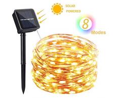NEXVIN Solar Lichterkette Außen, 10m 100 LED Solar Kupferdraht Lichterkette, 8 Modi Wasserdicht Solarlichterkette Aussen Deko für Garten, Terrasse, Balkon, Hochzeit (Warmweiß)