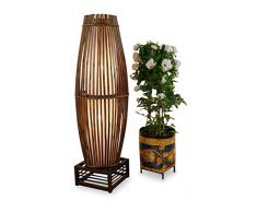 Asia Wohnstudio Stehlampe aus Bambus u. Rattan auf Holzgestell, asiatische Designerlampe Wohnzimmerlampe Standlampe