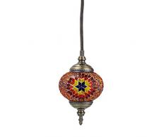Kindgoo Orientalische Marokkanische Pendelleuchte Vintage Deckenlampe Deko Mehrfarbiges Glas Led Glühbirne Enthalten (Braun)