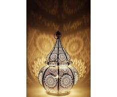 Orientalische kleine Tischlampe Lampe Malha 38cm Weiss E27 | Marokkanische Tischlampen klein aus Metall, Lampenschirm Weiß | Nachttischlampe modern, für Vintage, Retro & Landhaus Stil Design