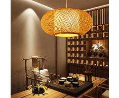 Pendelleuchte Bambus Kunst-Leuchter Retro Rattanleuchten Laterne Rattan Bambus Kronleuchter Kreative Wohnzimmer Restaurant Teestube Landhaus Cafe Hotel Bambus Weben Lampenschirm Höhenverstellbar E27