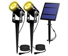 Solar Gartenleuchte, T-SUN 2 Stück Solarstrahler Solarlampen für garten, IP65 Wasserdicht LED Solarlampe mit 2 Helligkeitsstufe, 3 Meter Kabe,Auto-on/off für Bäume,Sträucher,Gartenweg(Warmweiß 3000K)