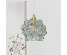 YIJIUE Japanische Kreative Messinglüster handgefertigten Glas Blütenblätter Kronleuchter Warm Schlafzimmer Bedside-Kind-Raum Postmodern Kronleuchter Ligtht Retro Licht Leuchte (Farbe : Blau)