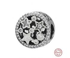 Bakci Weihnachtsbeleuchtung, Sterne, durchbrochenes Design, passend für Original-Pandora-Armbänder, 925 Silber