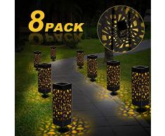 Solarleuchte Garten, 8er Solar LED Garten Bahn Lichter Solarlampe Laterne Außenleuchte Wasserdicht IP44 LED Lichteffekt Dekoration Licht für Terrasse Rasen Garten Hinterhöfe Wege,Warmweiße
