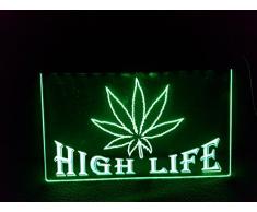 HIGH LIFE Leuchtschild LED Neu Schild Laden Reklame Neon Neonschild BAR DISCO Marijuana Gras