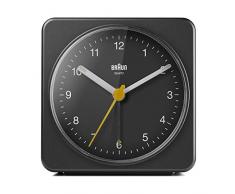 Braun Klassischer analoger Wecker mit Schlummerfunktion und Licht, ruhiges Quarzuhrwerk, Crescendo-Alarm, schwarzes Modell BC03B