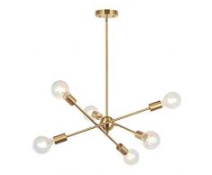 Moderne Kronleuchter 6-flammig Messing gebürstet Hängelampe Hängeleuchte Mid Century Gold für Flur Küche
