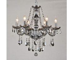 H.JPT Deckenleuchte Kronleuchter Kristall, Kronleuchter Kristall Außen Aus Glas Aussenbereich Anhänger Kristall Shabby Chic Schirm Spinne Kinder Led Bunt Klein Glas Holz Rustikal Hell,6head