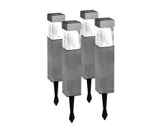 Duracell Solar-Gartenleuchte Edelstahl und Glas 4er Set, 5 x Lumen pro Leuchte , Maße: 39,65 x 5,8 x 5,8cm QS7Ma-R5-SS-W4