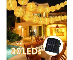 Solar Lichterkette Außen Lampions,6 Meter 30 LED 2 Modi Laterne IP65 Wasserdicht Solar Beleuchtung Aussen für Garten, Hof, Balkon, Hochzeit, Fest Deko(Warmweiß)