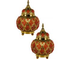 2er Set Orientalische Messing Tischlampe Lampe Alyah 28cm in Gold | Marokkanische Tischlampen klein Lampenschirm goldfarben | kleine Nachttischlampe modern für Vintage Retro & Landhaus Stil Design