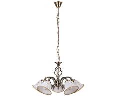 Hängeleuchte in bronze weiss 5x E14 bis 40 Watt 230V Jugendstillampe aus Metall & Alabasterglas Esszimmer Lampe Leuchten innen Beleuchtung