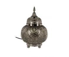 Orientalische Messing Tischlampe Lampe Farhana 28cm in Silber | Marokkanische Tischlampen klein Lampenschirm silberfarben | kleine Nachttischlampe modern für Vintage Retro & Landhaus Stil Design