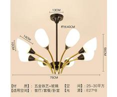 Moderne LED-Kronleuchter Beleuchtung Schmiedeeisen Glas Wohnzimmer Pendelleuchten Schlafzimmer Esszimmer Hängelampen, Drei-Farben-Dimmen, 8 Köpfe