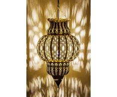 Orientalische Lampe Pendelleuchte Gold Isfahan 50cm E27 Lampenfassung | Marokkanische Design Hängeleuchte Leuchte aus Marokko | Orient Lampen für Wohnzimmer, Küche oder Hängend über den Esstisch