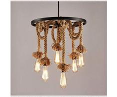 Dazlii Pendelleuchte Hanfseil, Vintage Hanfseil Hängelampe, Kronleuchter Retro Hängeleuchte Rad, Deckenleuchte Wagenrad Hängeleuchte Industrial Landhausstil für Wohnzimmer Bar Hängende (6 Heads)