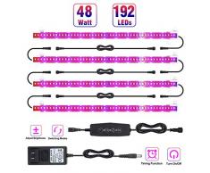 LED Pflanzenlampe 48w Pflanzenlicht 192 LEDs Pflanzenleuchte mit Timer 3H/6H/12H, Dimmbar 6 Level Strip Wachsen licht 3 Modus Wachstumslampe für Zimmerpflanzen Gartenarbeit [4 Stück]