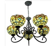 Tiffany Stil Pendelleuchte, Europäische Vintage Glasmalerei Kunst Kronleuchter, Barock 5 Köpfe Eisen Pendelleuchten Geeignet for Restaurant Wohnzimmer Schlafzimmer Ausstellungsraum E27 (ohne Lichtquel