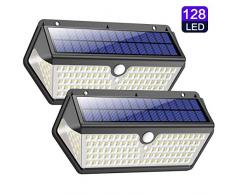 Solarleuchte für Außen,【Wasserdichte Langlebige Version】Trswyop 128LED Solarlampen für Außen mit Bewegungsmelder 270°Solar Wandleuchte Aussen 3 Modi 2200mAh Solar Aussenleuchte für Garten [2 Stück]