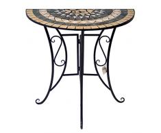 Wohaga Mosaiktisch halbrund 70x35cm Balkontisch Gartentisch Beistelltisch Bistrotisch Eisen Keramik Schwarz/Weiß/Grau/Terrakotta