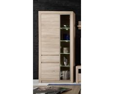 trendteam Wohnzimmer Vitrine Schrank Wohnzimmerschrank Sevilla, 94 x 200 x 38 cm in Eiche Sägerau Hell Dekor mit LED Beleuchtung in Warm Weià und brünierten Glas