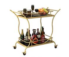 MH Regal Regalwagen, Schmiedeeisen Speisewagengestell Moderne einfache Elegante große Kapazität High-End-Restaurant Küche Wein Obst Regal, Gold, 86X38X78CM Wagengestell (Color : Gold)