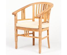 LEBENSwohnART Teak Stuhl Jane Natural incl. Kissen Wohnzimmerstuhl Esszimmerstuhl Armlehnstuhl