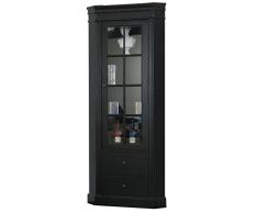 Amaretta Eckvitrine, Eckschrank, Vitrinenschrank, antik patiniert, schwarz, 55x55x200 cm