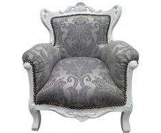 Casa Padrino Barock Kinder Sessel Grau Barock Muster/Weiss - Barock Möbel - Limited Edition