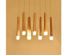 LED Pendelleuchte Esstischlampe höhenverstellbar Esszimmerleuchte Retro Holz Hängelampe Pendellampe Vintage modern Deckenleuchte (7-Flammig)