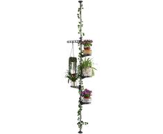 BAOYOUNI 5-Schicht Indoor Teleskop Pflanzenständer Blumentreppe Metall Blumen Display Rack Federbelastete Spannung Pole Space Saver Blumentopf Hängeregal Blumenregal Pflanzentreppe Regal, Grau
