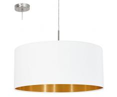 EGLO Pendellampe Pasteri, 1 flammige Textil Pendelleuchte, Hängeleuchte aus Stahl und Stoff, Farbe: Nickel matt, weiß, kupfer, Fassung: E27, Ø: 53 cm