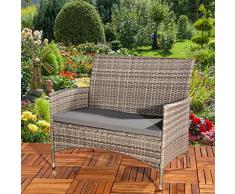 SSITG Poly Rattan Gartenbank in grau + Sitzpolster Sitzbank Rattanbank Sitzbezug Sofa