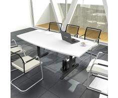 EASY Konferenztisch Bootsform 200x100 cm Weiß Besprechungstisch Tisch, Gestellfarbe:Anthrazit